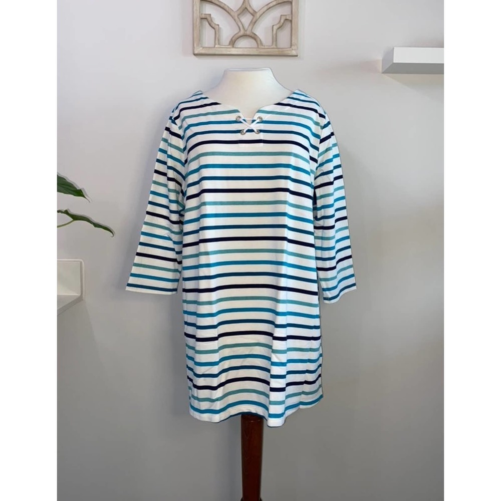 Woman Within 14 16 Extra Large White Blue Stripe Blouse